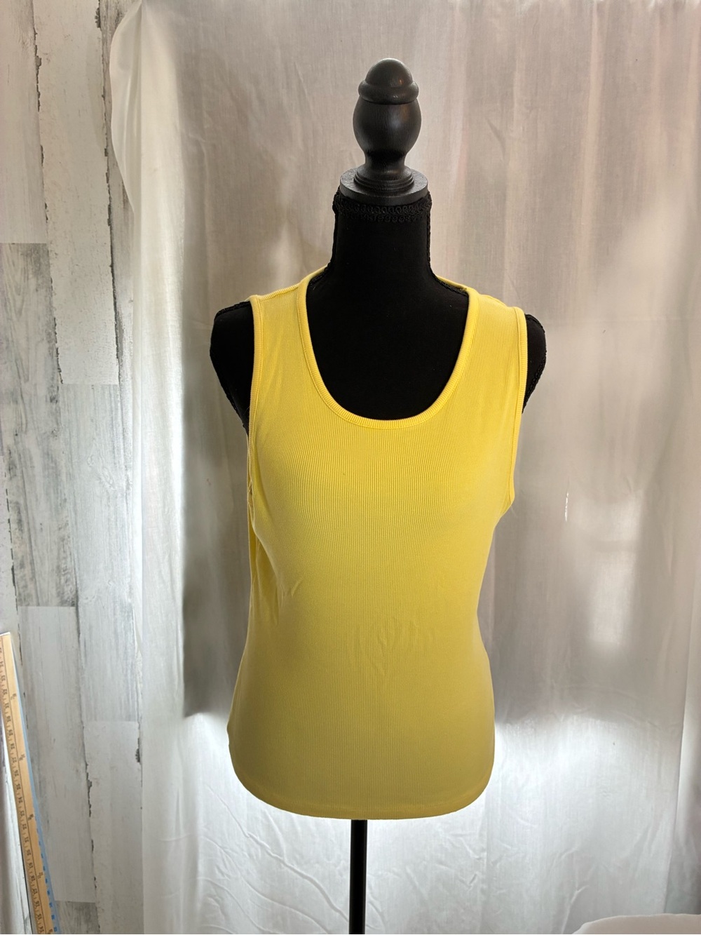 Tahari Bright Yellow Ribbed Scoop Neck Tank